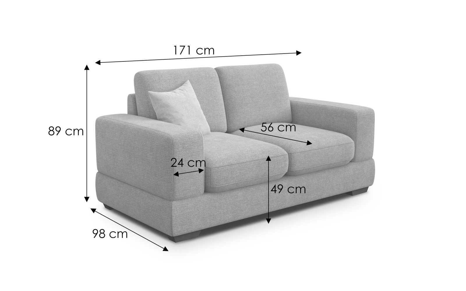 Canapé 2 places OTTO, tissu gris