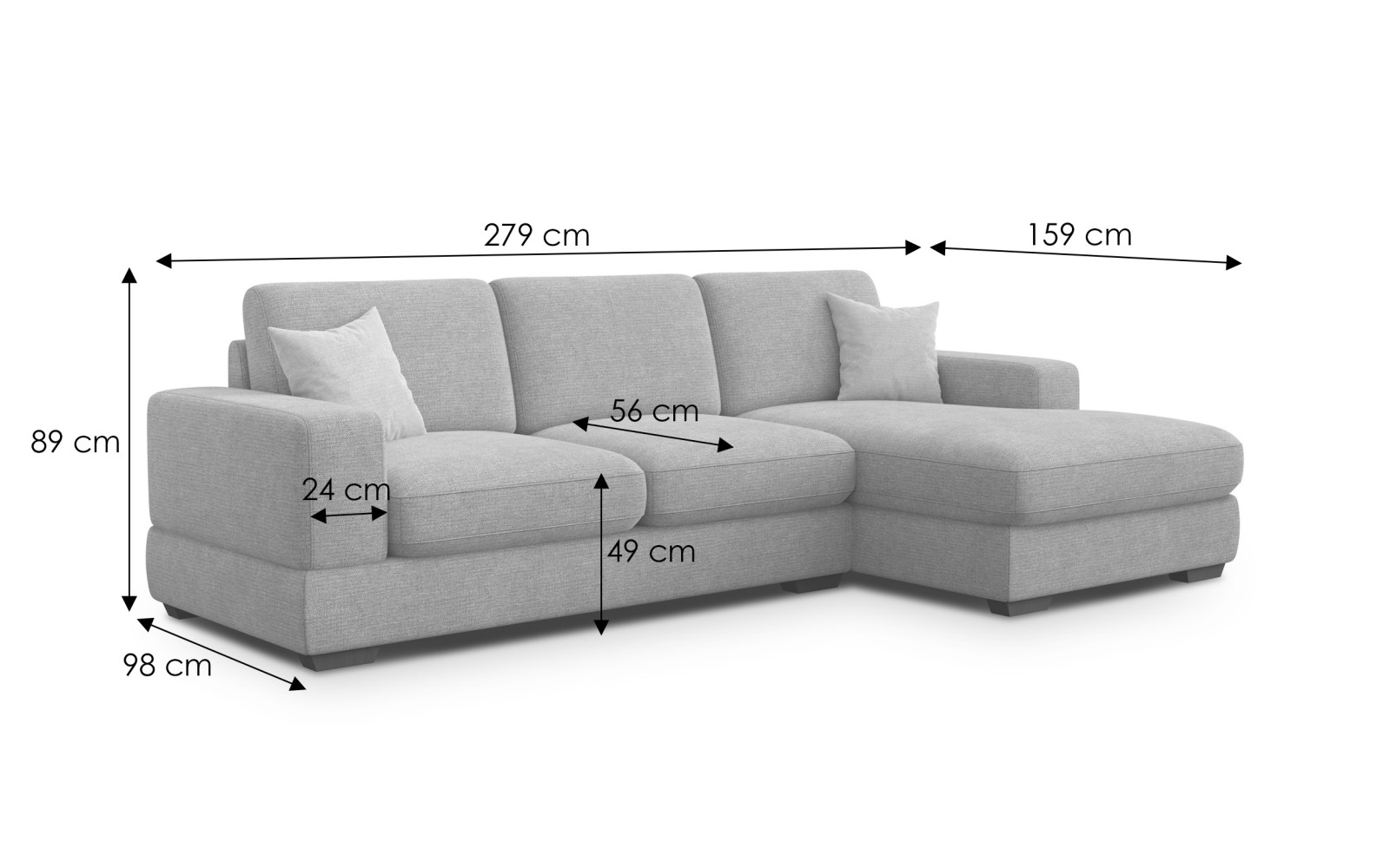 Canapé d'angle droit 4 places OTTO, tissu bleu marine