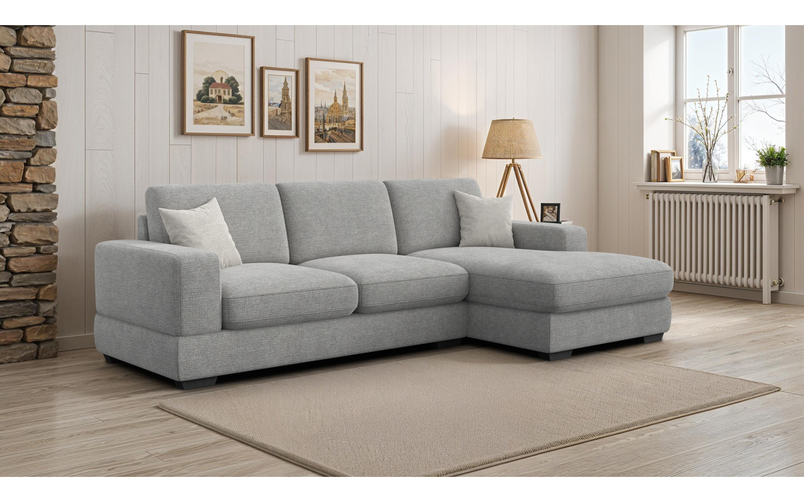 Canapé d'angle droit 4 places OTTO, tissu gris