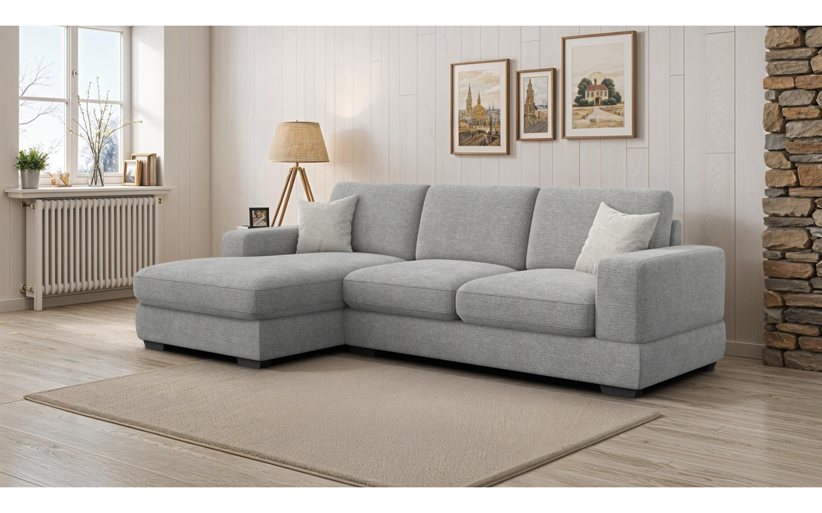 Canapé d'angle gauche 4 places OTTO, tissu gris