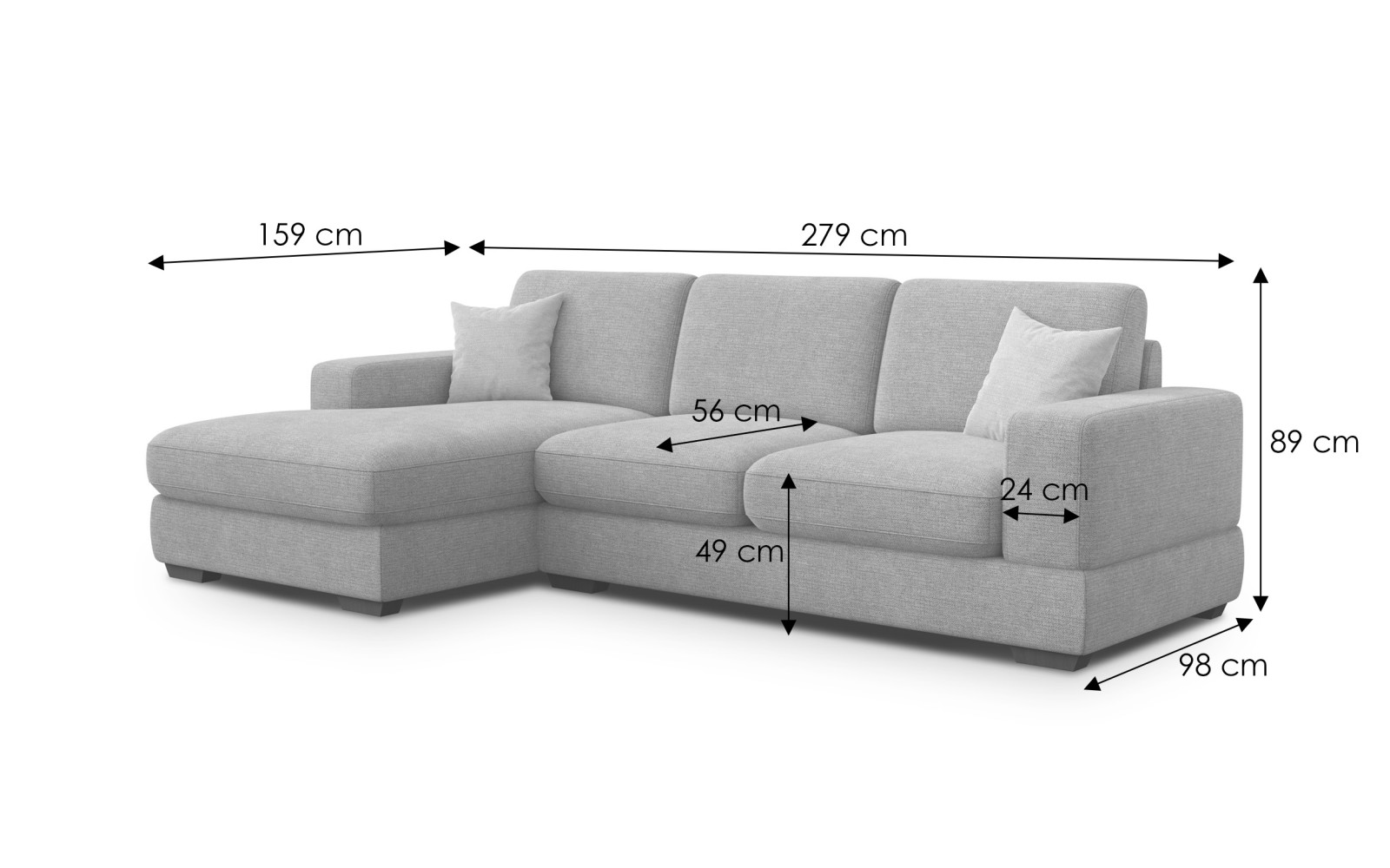 Canapé d'angle gauche 4 places OTTO, tissu anthracite