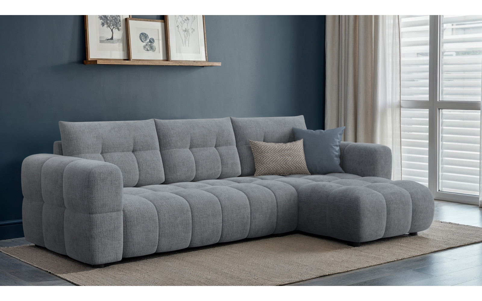 CLOUDI canapé d’angle 4 places droit, gris foncé