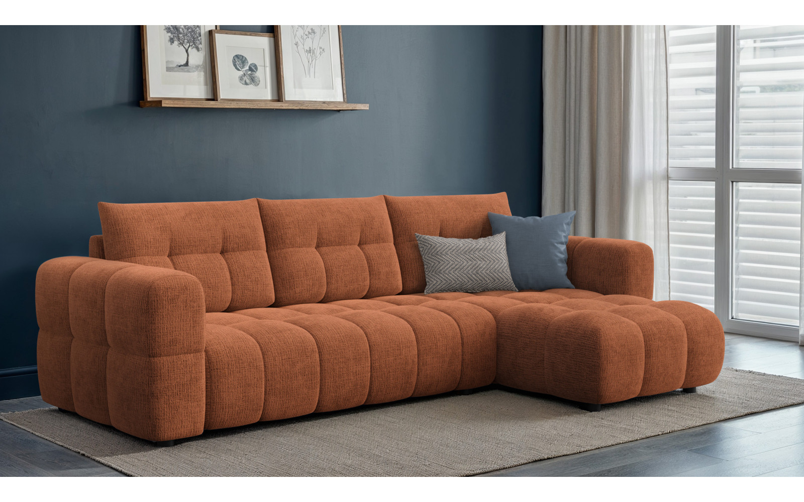 CLOUDI canapé d’angle 4 places droit, orange