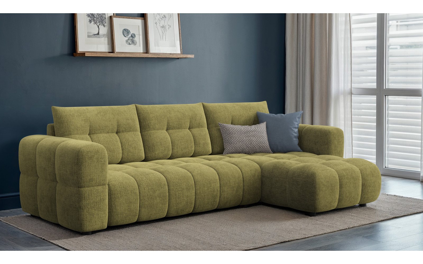 CLOUDI canapé d’angle 4 places droit, olive