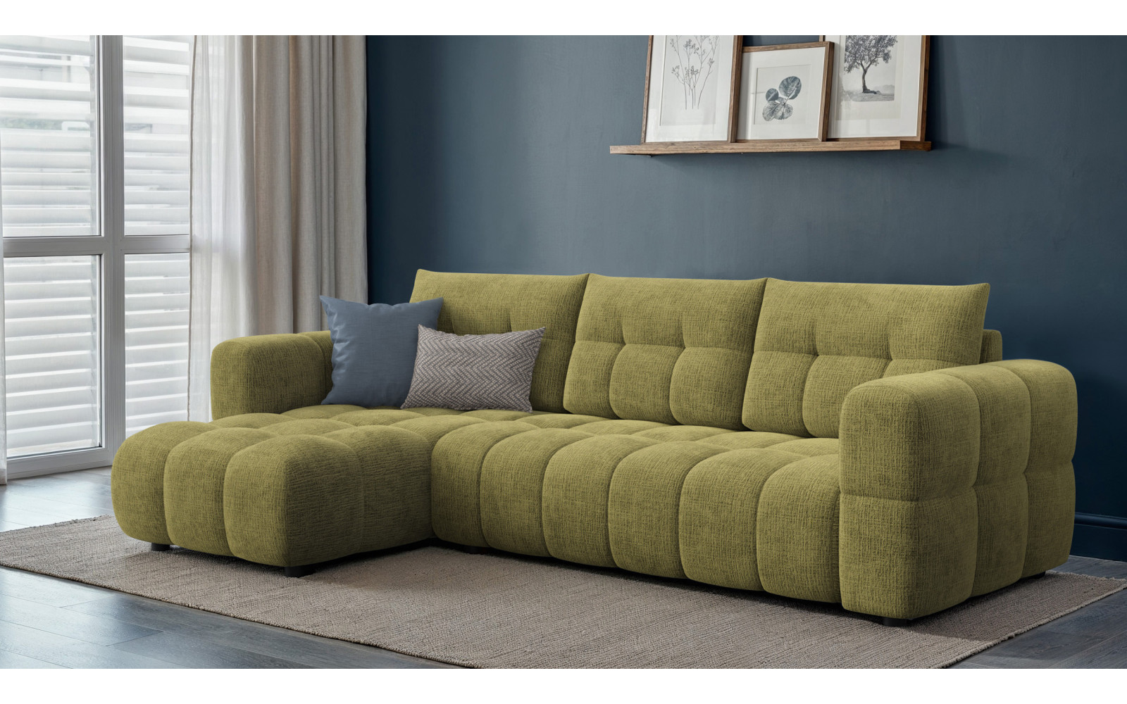 CLOUDI canapé d’angle 4 places gauche, olive