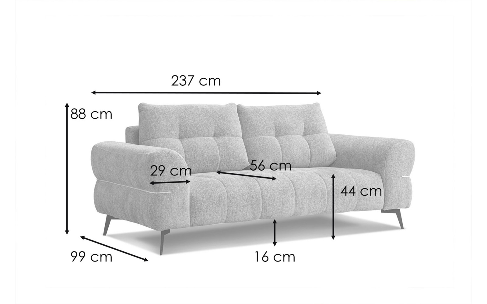 Canapé 3 places SALVINI, tissu beige  foncé