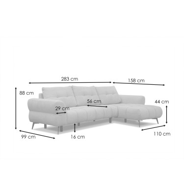 Canapé d'angle 4 places SALVINI, tissu gris foncé