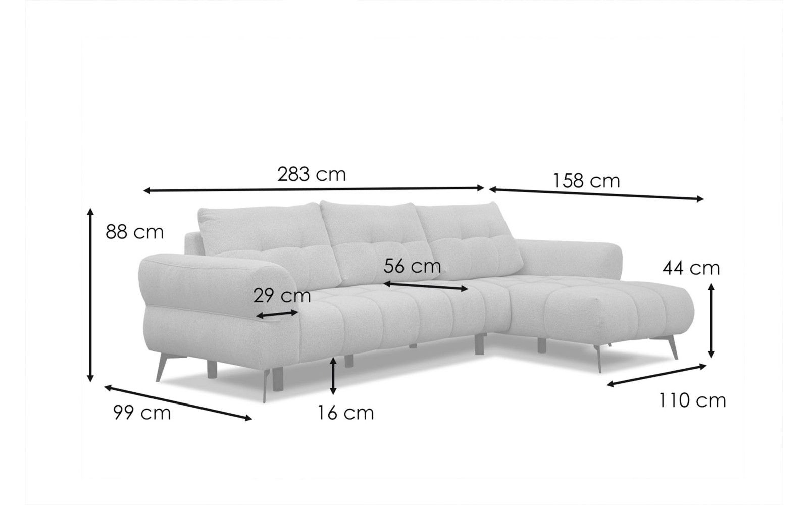 Canapé d'angle 4 places SALVINI, tissu gris foncé