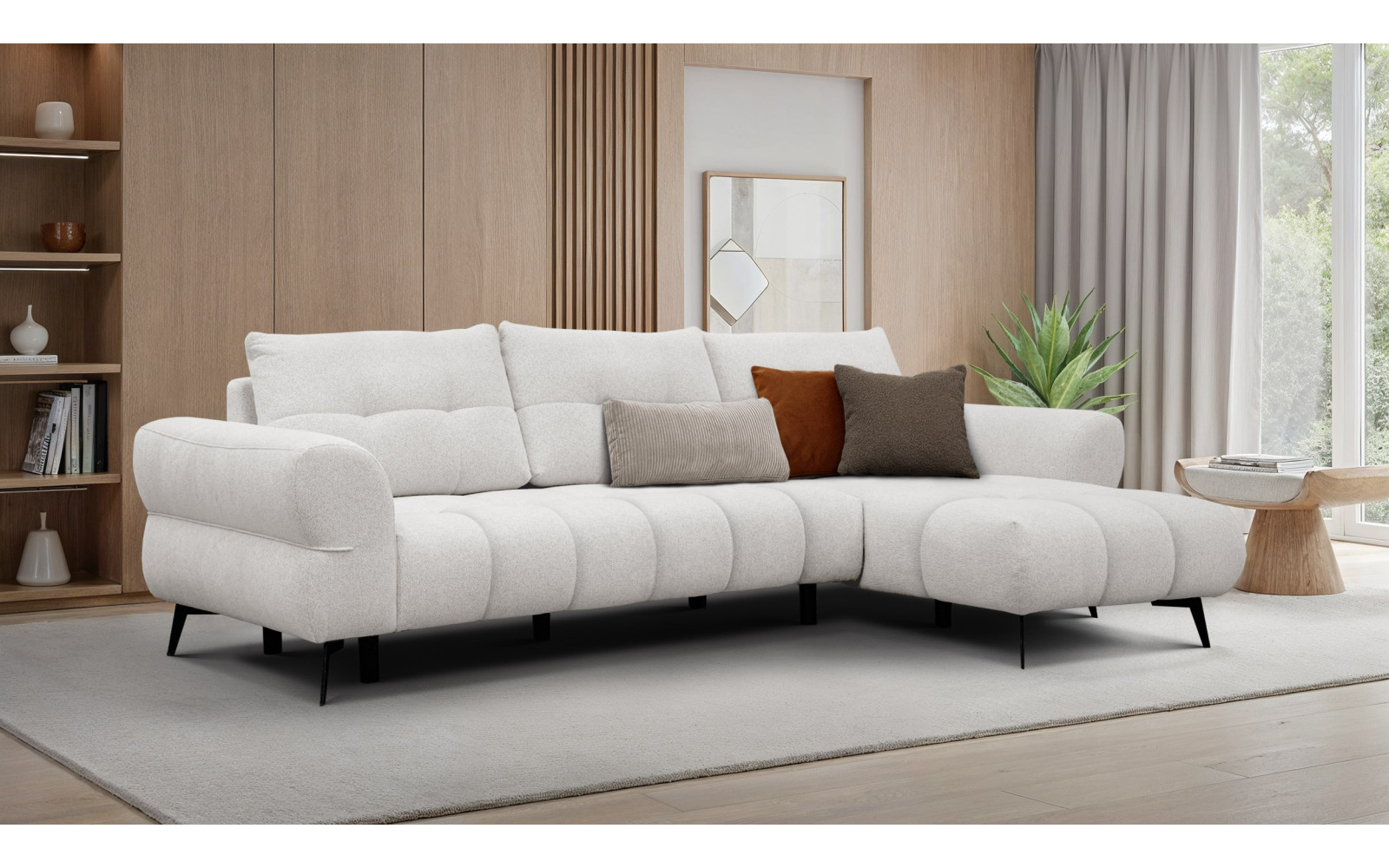 Canapé d'angle 4 places SALVINI, tissu ecru