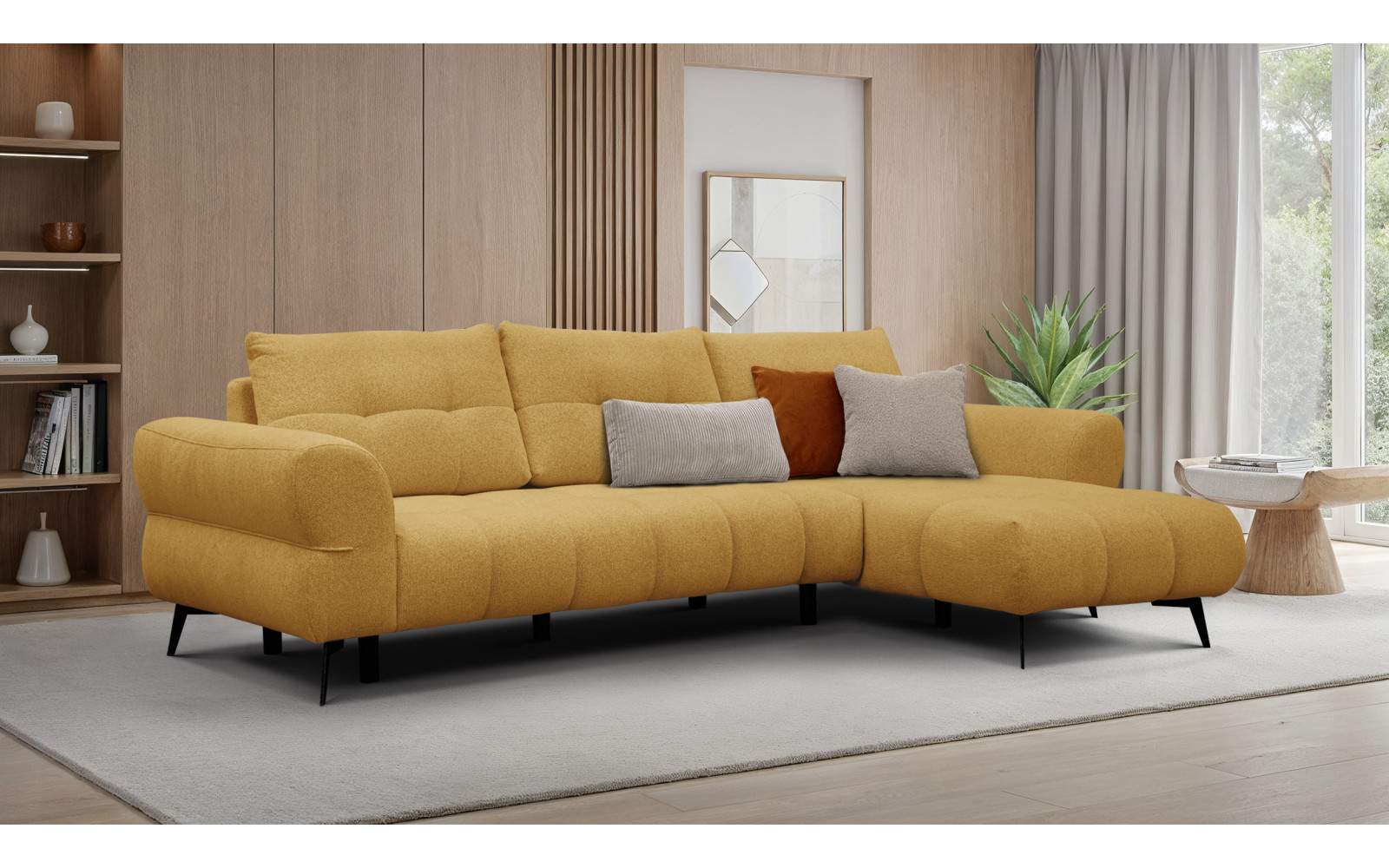 Canapé d'angle 4 places SALVINI, tissu miel