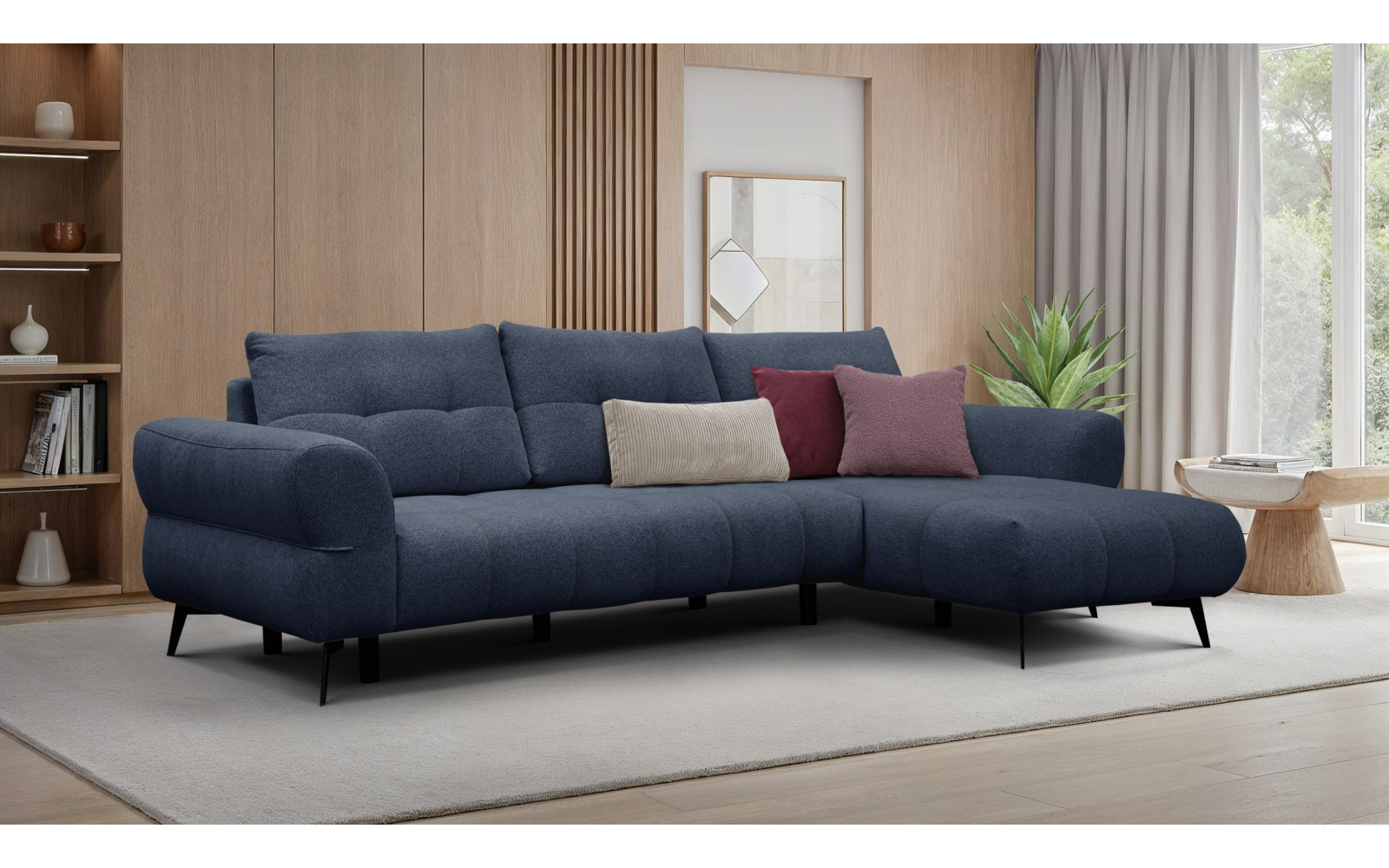 Canapé d'angle 4 places SALVINI, tissu bleu marine