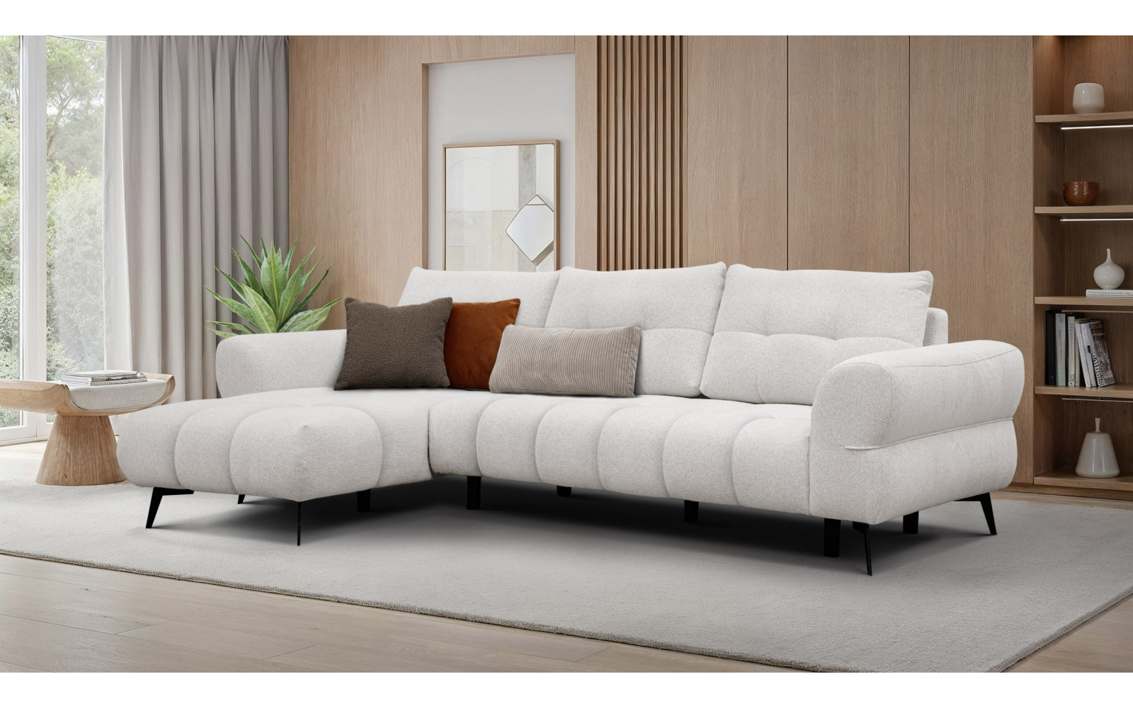 Canapé d'angle 4 places SALVINI, tissu ecru