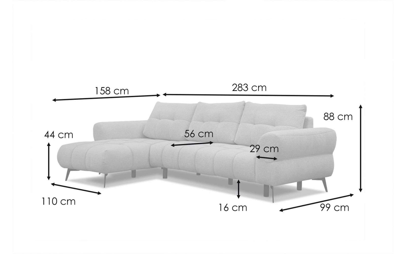 Canapé d'angle 4 places SALVINI, tissu gris foncé