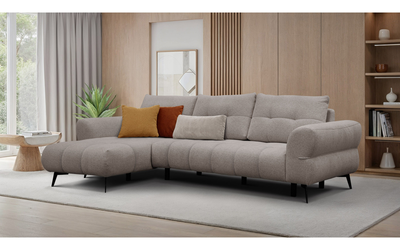 Canapé d'angle 4 places SALVINI, tissu beige  foncé