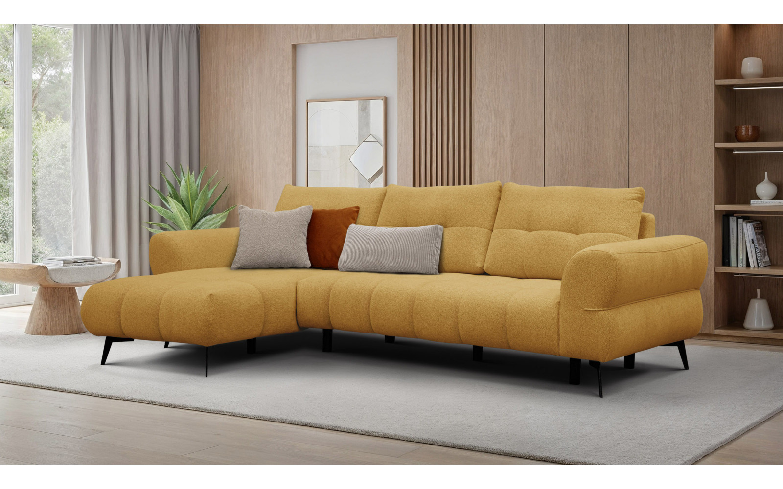 Canapé d'angle 4 places SALVINI, tissu miel