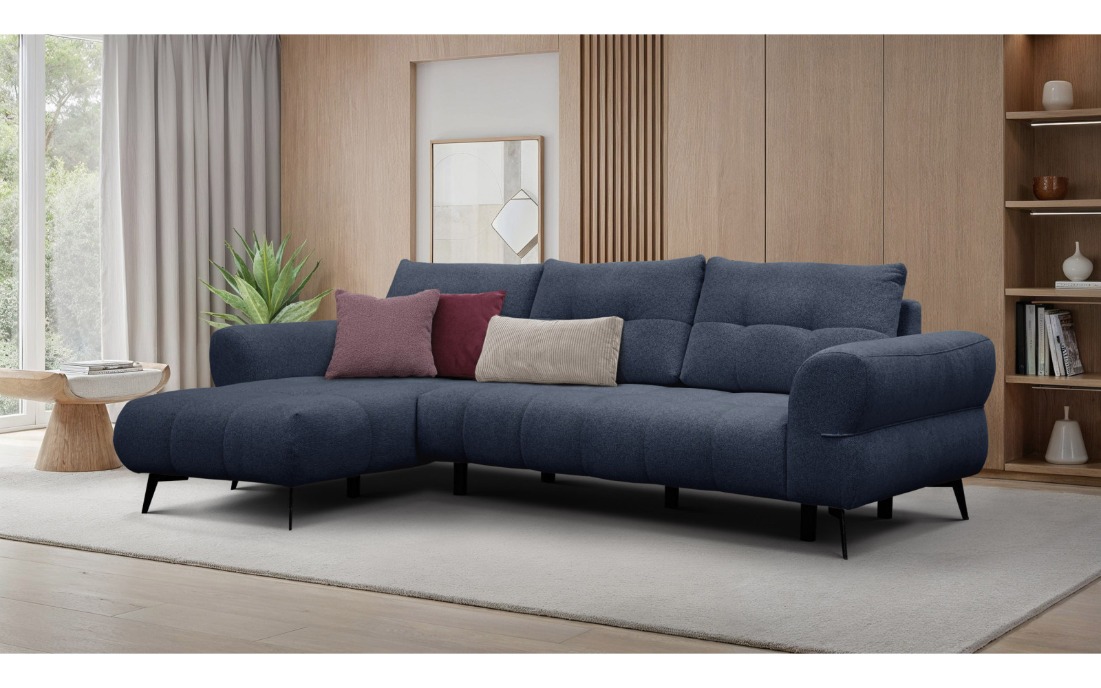 Canapé d'angle 4 places SALVINI, tissu bleu marine