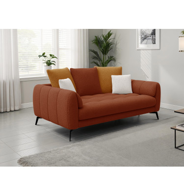 Canapé 2,5 places CALME, tissu orange foncé et écru