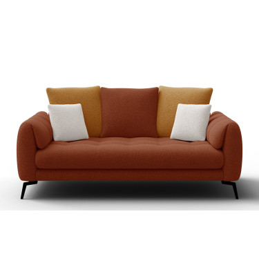 Canapé 2,5 places CALME, tissu orange foncé et écru