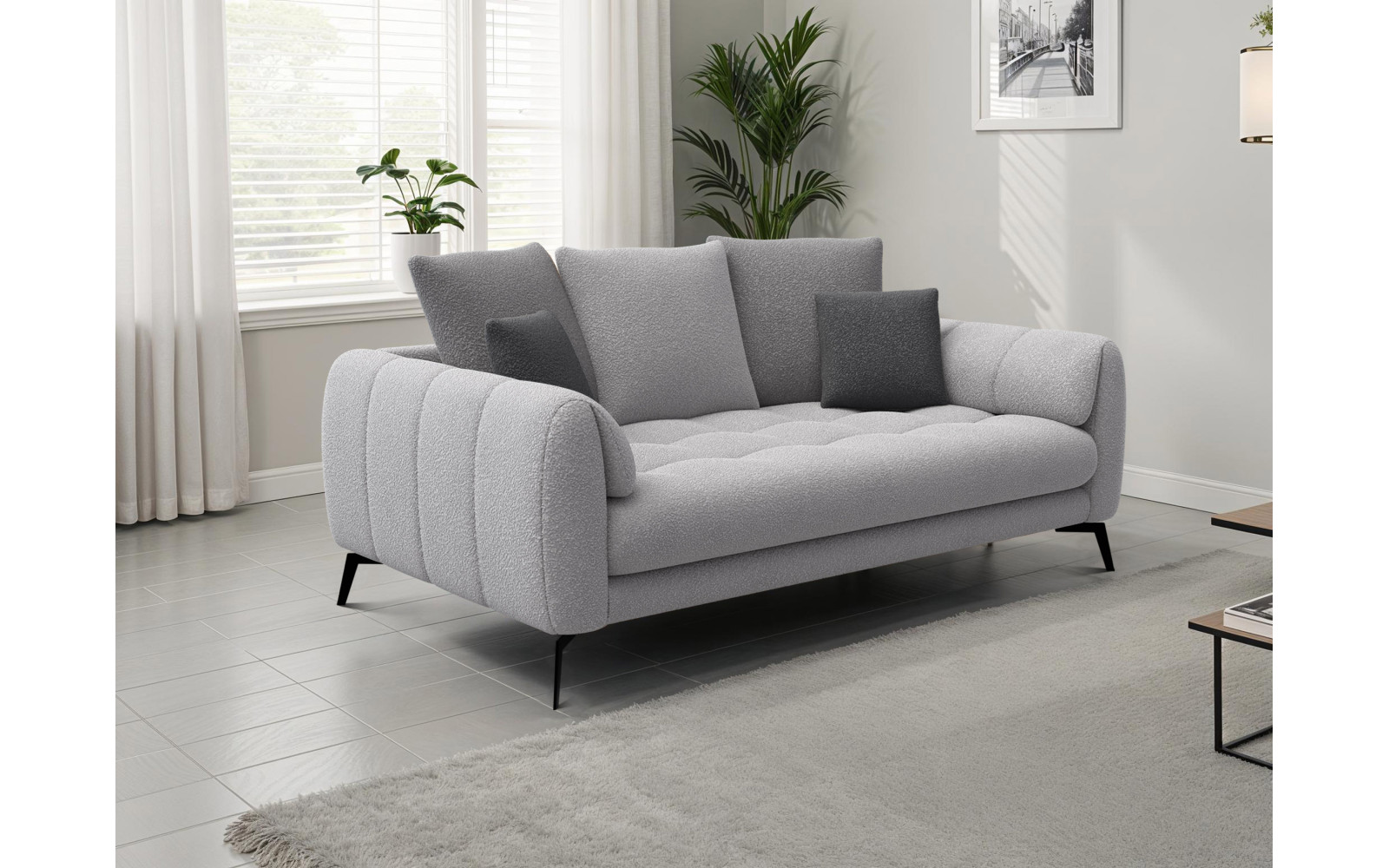 Canapé 2,5 places CALME, tissu gris clair et gris foncé