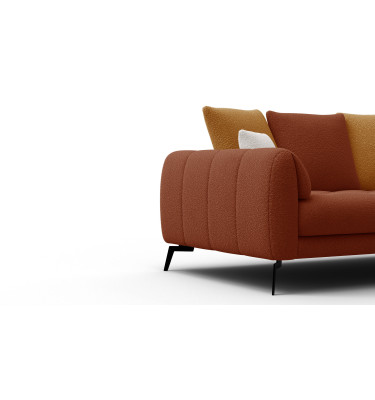 Canapé 2,5 places CALME, tissu orange foncé et écru