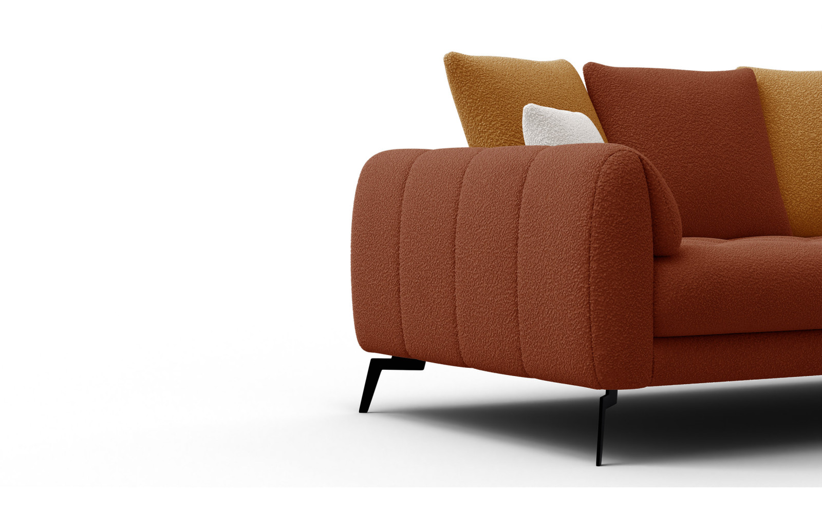 Canapé 2,5 places CALME, tissu orange foncé et écru