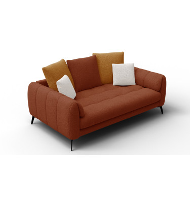 Canapé 2,5 places CALME, tissu orange foncé et écru