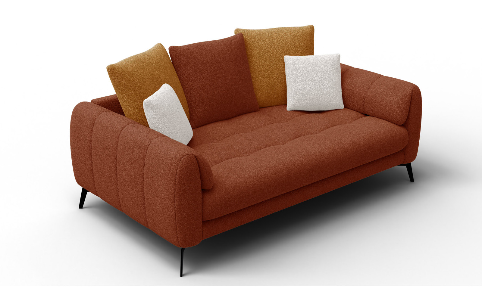 Canapé 2,5 places CALME, tissu orange foncé et écru