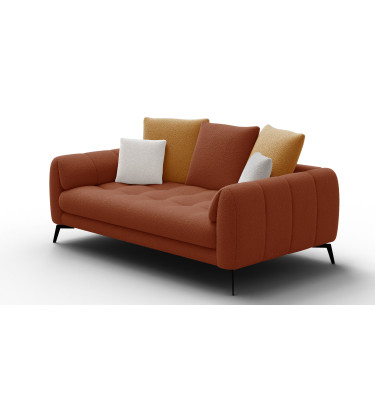 Canapé 2,5 places CALME, tissu orange foncé et écru