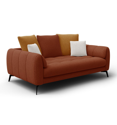 Canapé 2,5 places CALME, tissu orange foncé et écru