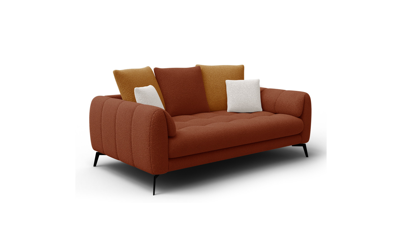 Canapé 2,5 places CALME, tissu orange foncé et écru
