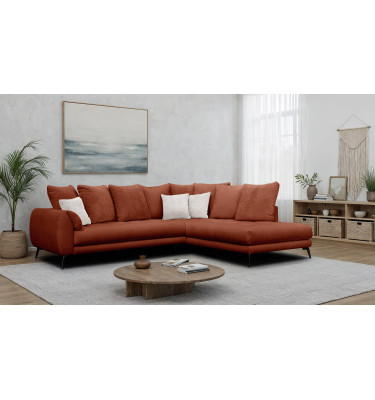 Canapé d'angle 5 places CALME, tissu orange foncé