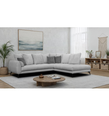 Canapé d'angle 5 places CALME, tissu gris clair