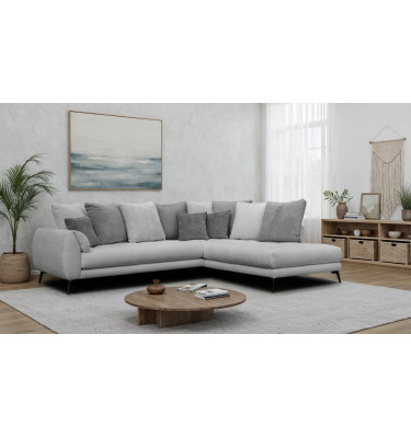 Canapé d'angle 5 places CALME, tissu gris clair et gris foncé