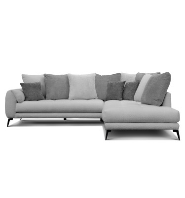 Canapé d'angle 5 places CALME, tissu gris clair et gris foncé