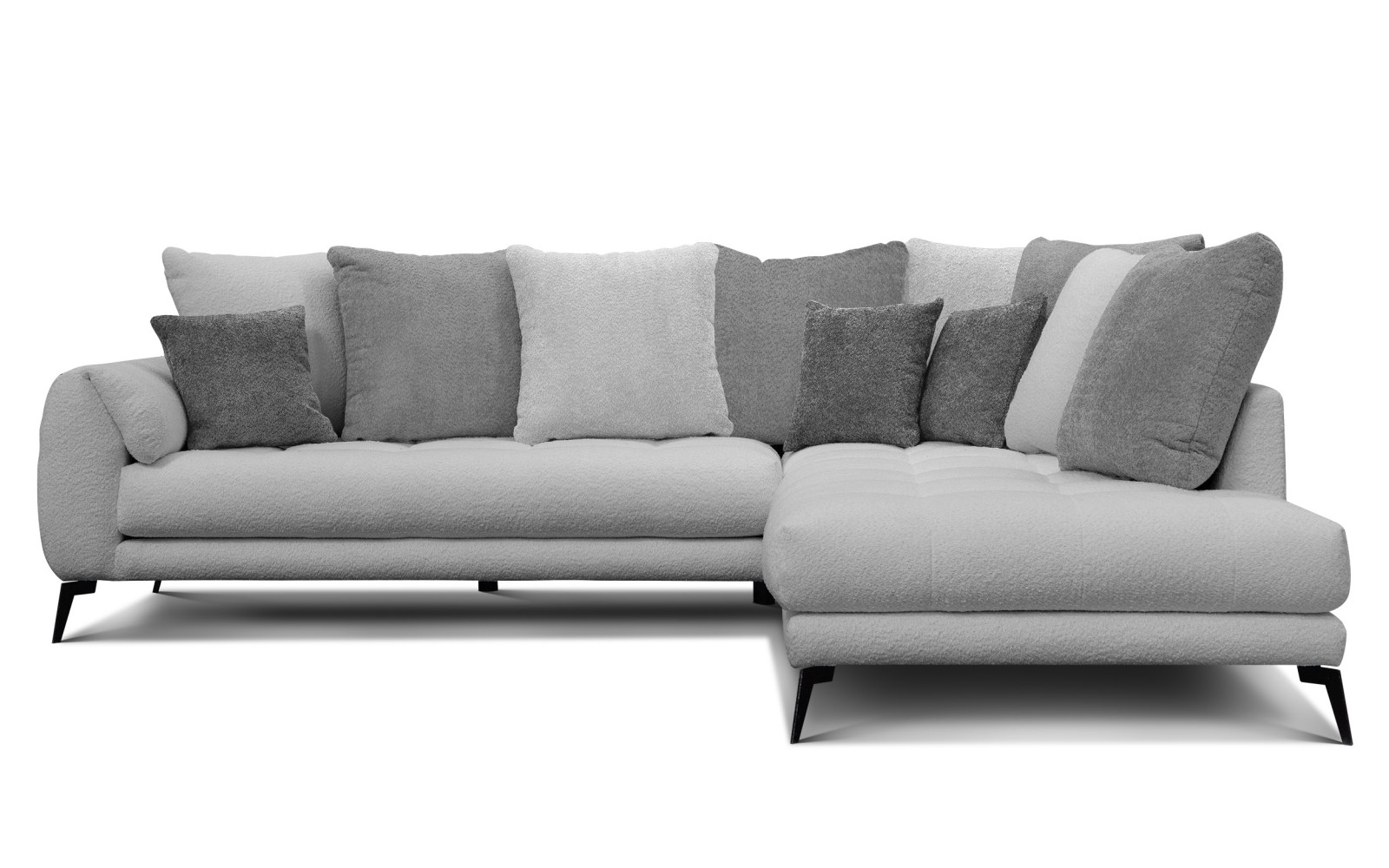 Canapé d'angle 5 places CALME, tissu gris clair et gris foncé