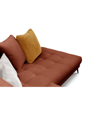 Canapé d'angle 5 places CALME, tissu orange foncé et écru