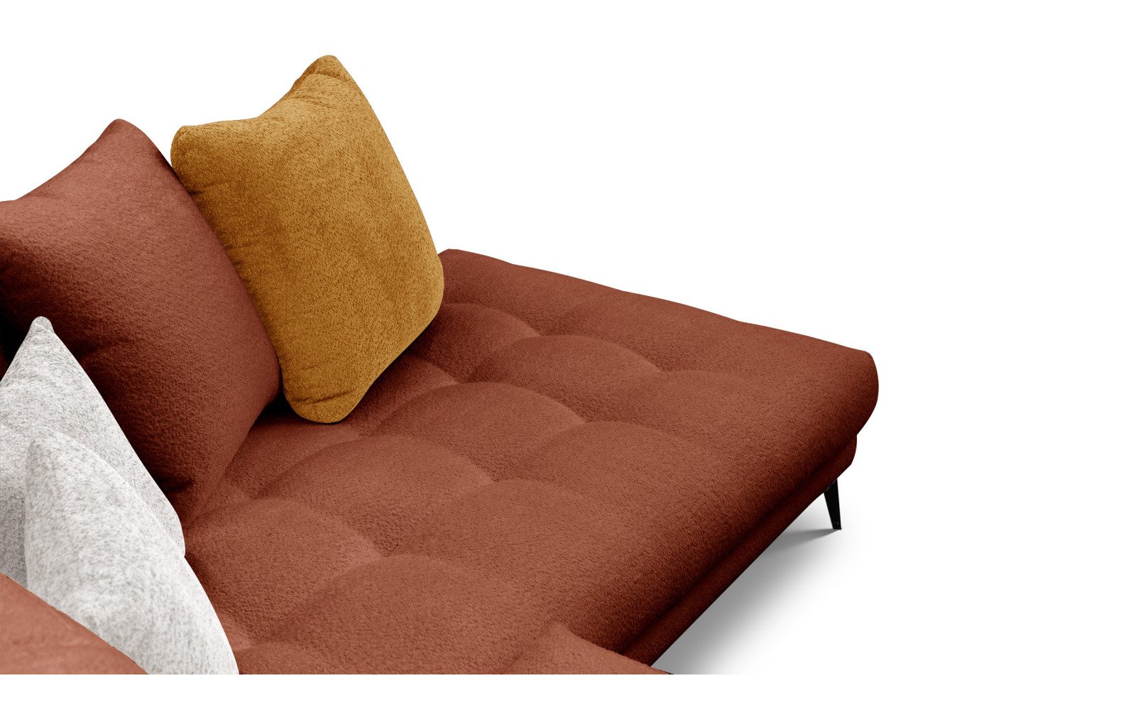 Canapé d'angle 5 places CALME, tissu orange foncé et écru