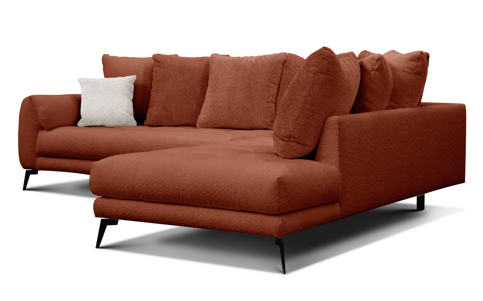 Canapé d'angle 5 places CALME, tissu orange foncé