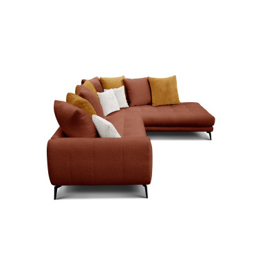 Canapé d'angle 5 places CALME, tissu orange foncé et écru