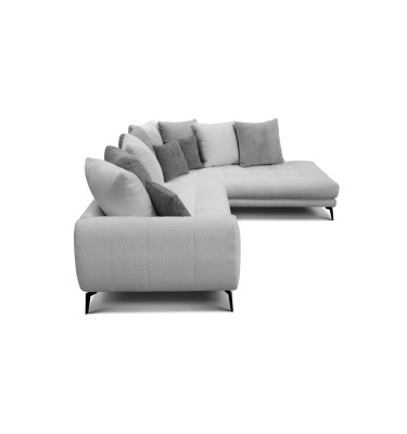 Canapé d'angle 5 places CALME, tissu gris clair et gris foncé