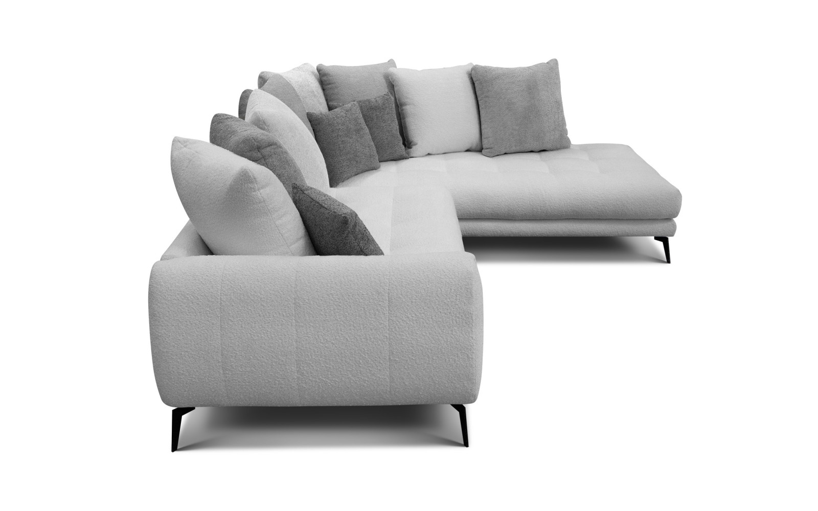 Canapé d'angle 5 places CALME, tissu gris clair et gris foncé