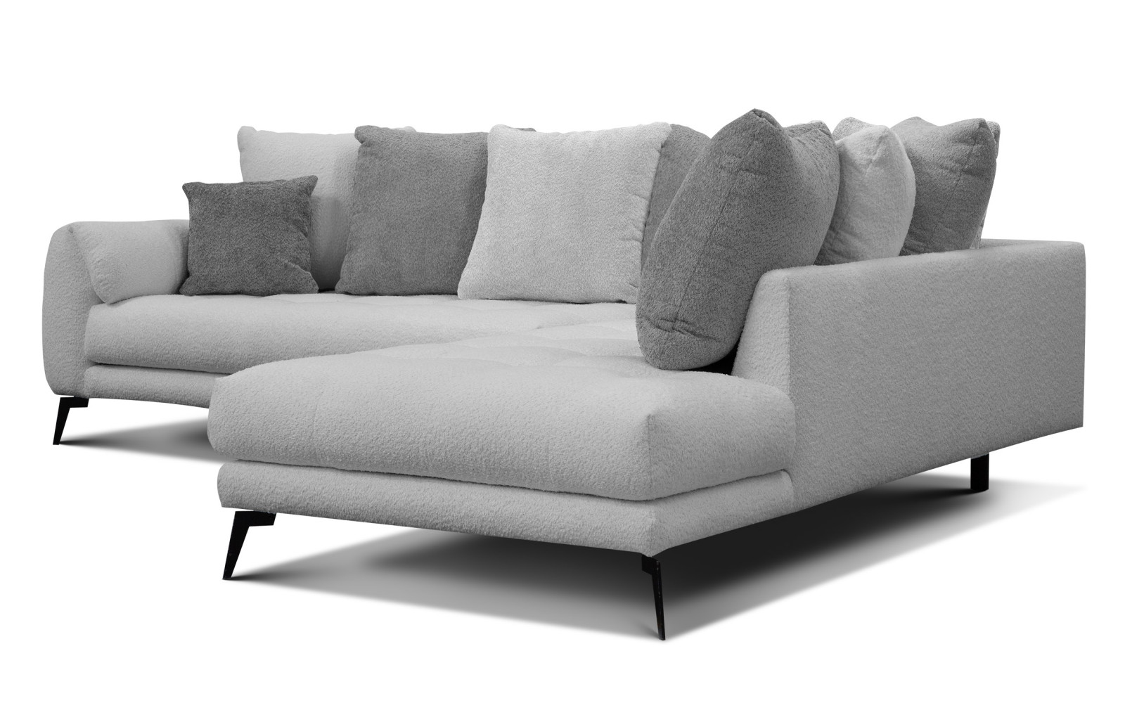 Canapé d'angle 5 places CALME, tissu gris clair et gris foncé