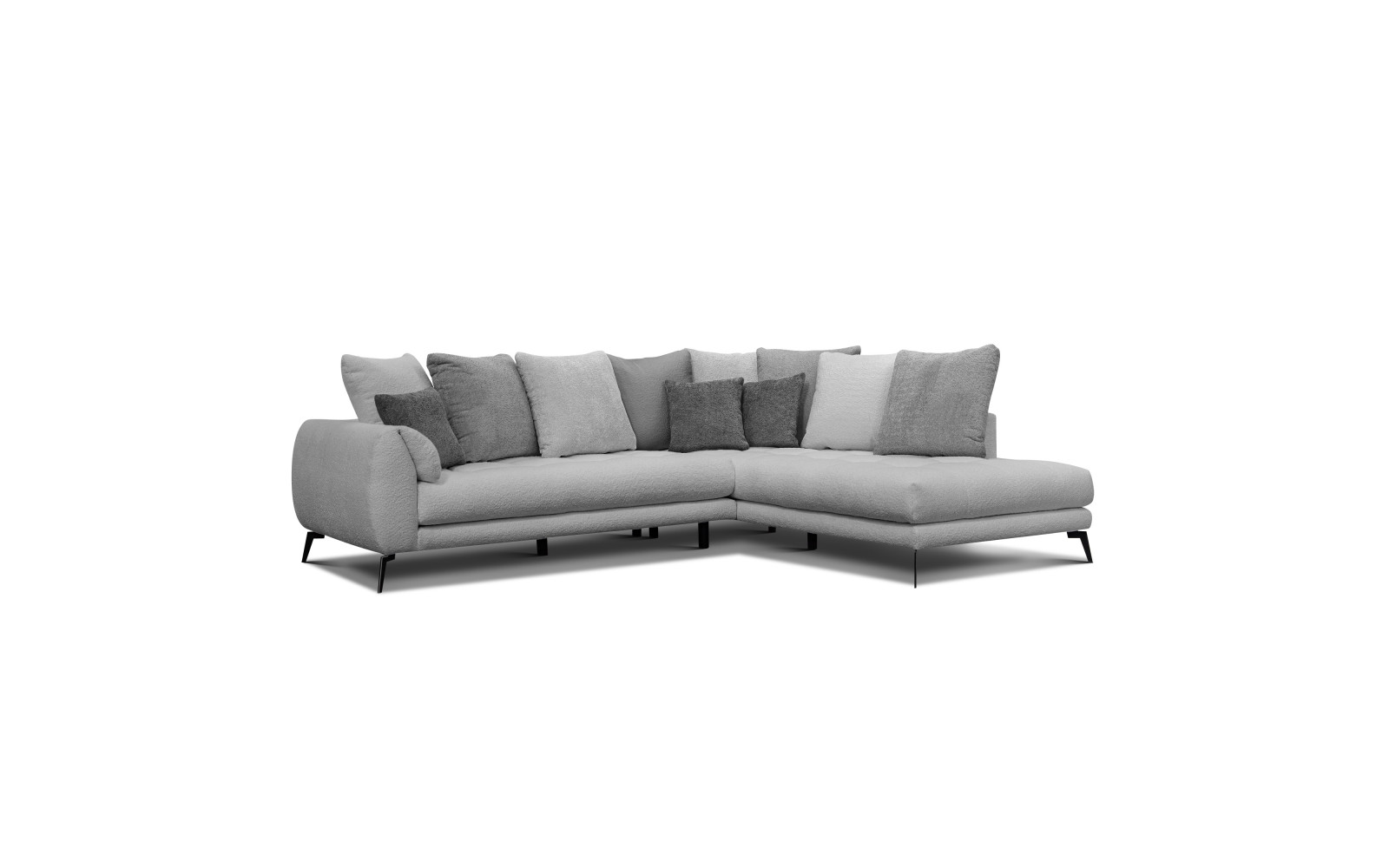 Canapé d'angle 5 places CALME, tissu gris clair et gris foncé