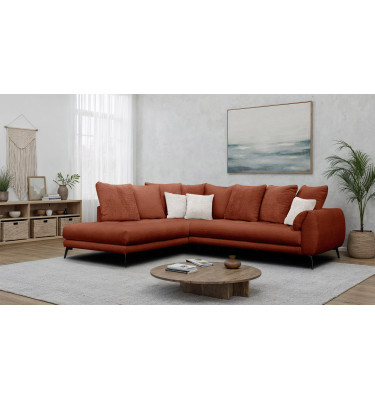 Canapé d'angle 5 places CALME, tissu orange foncé