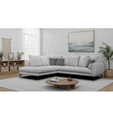 Canapé d'angle 5 places CALME, tissu gris clair