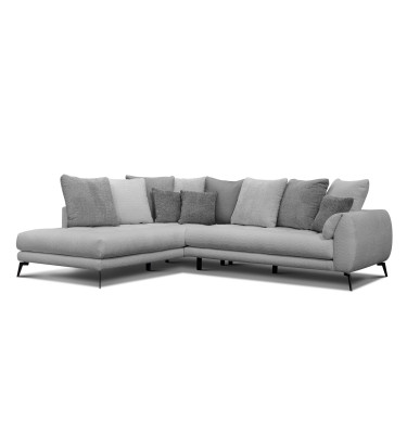 Canapé d'angle 5 places CALME, tissu gris clair et gris foncé