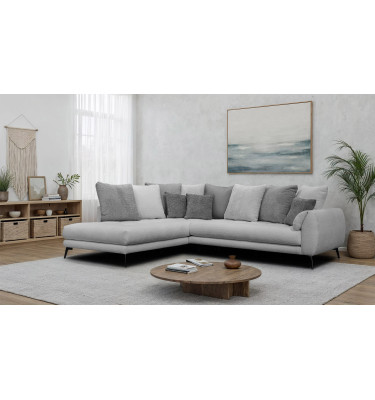 Canapé d'angle 5 places CALME, tissu gris clair et gris foncé