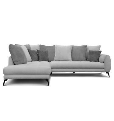 Canapé d'angle 5 places CALME, tissu gris clair et gris foncé