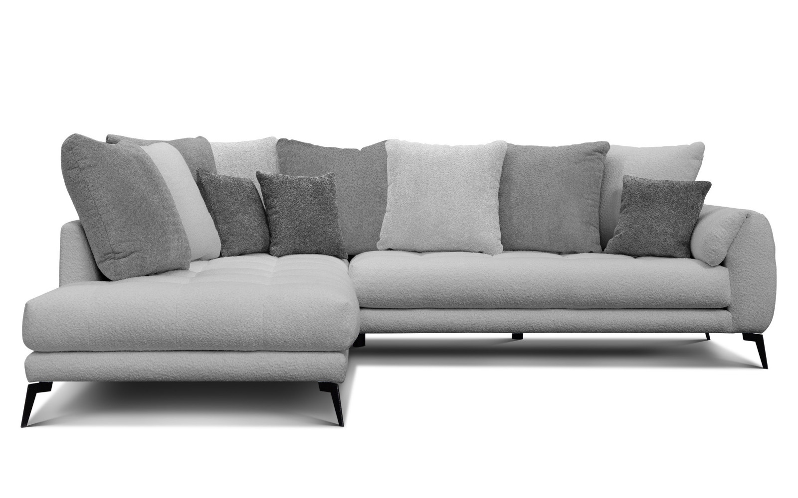 Canapé d'angle 5 places CALME, tissu gris clair et gris foncé