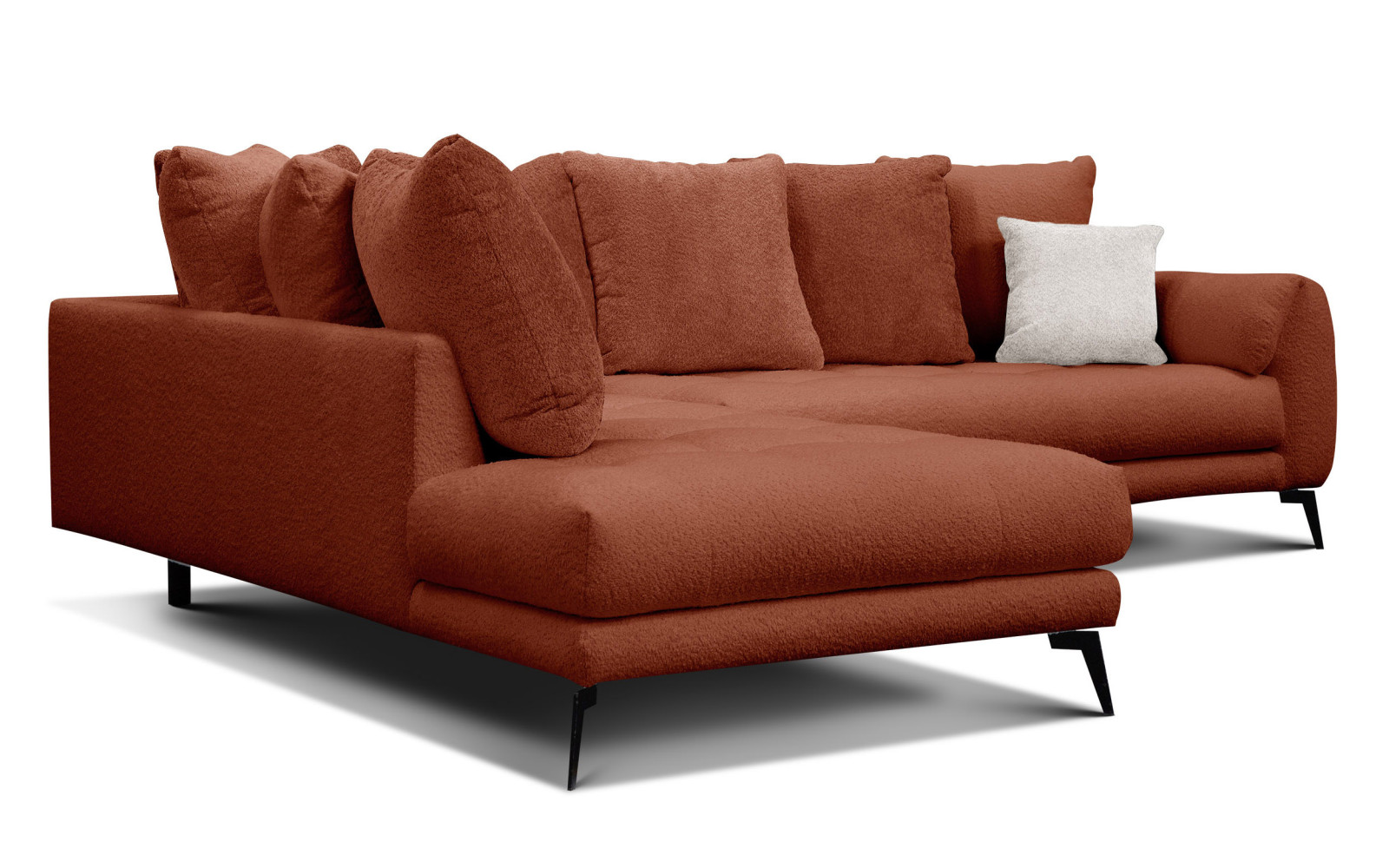 Canapé d'angle 5 places CALME, tissu orange foncé